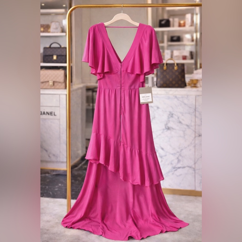 Iorane Pink Maxi Dress Open Front Tie Cutout Ruffle Hem NWT $589 Size M - Picture 3 of 6